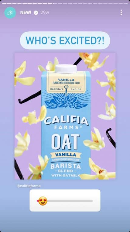 food and beverage marketing example - Califia Farms - Instagram story