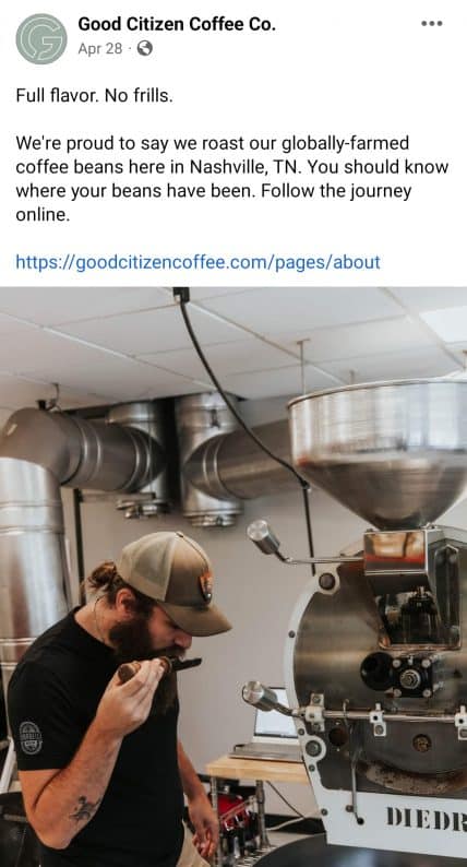 food and beverage marketing example - Good Citizen Coffee Co - Facebook