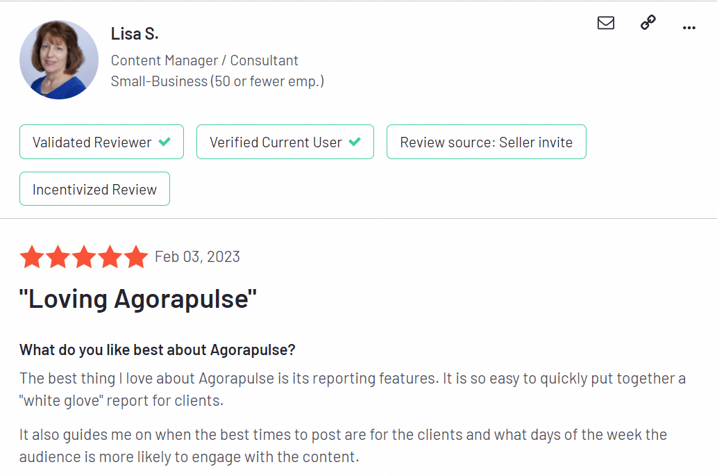 Screenshot of G2 Review of Agorapulse