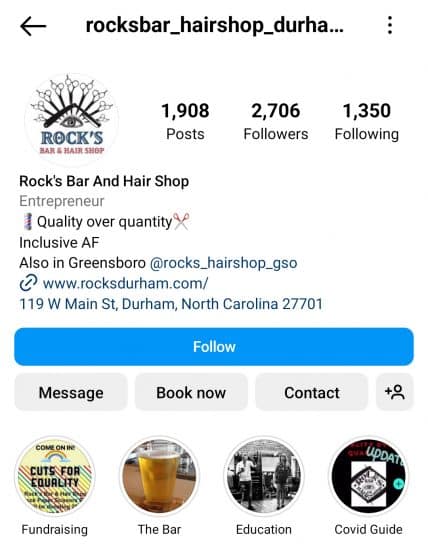 types of Instagram accounts example - rocksbar_hairshop_durham
