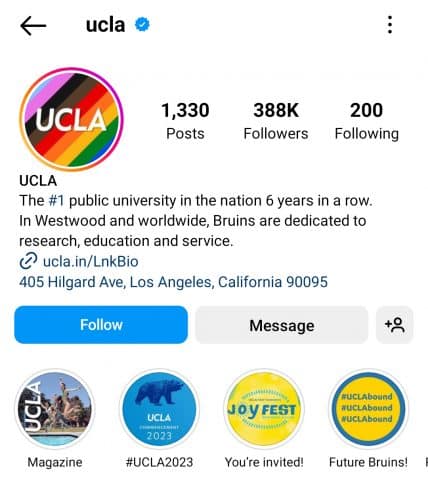 types of Instagram accounts example - ucla