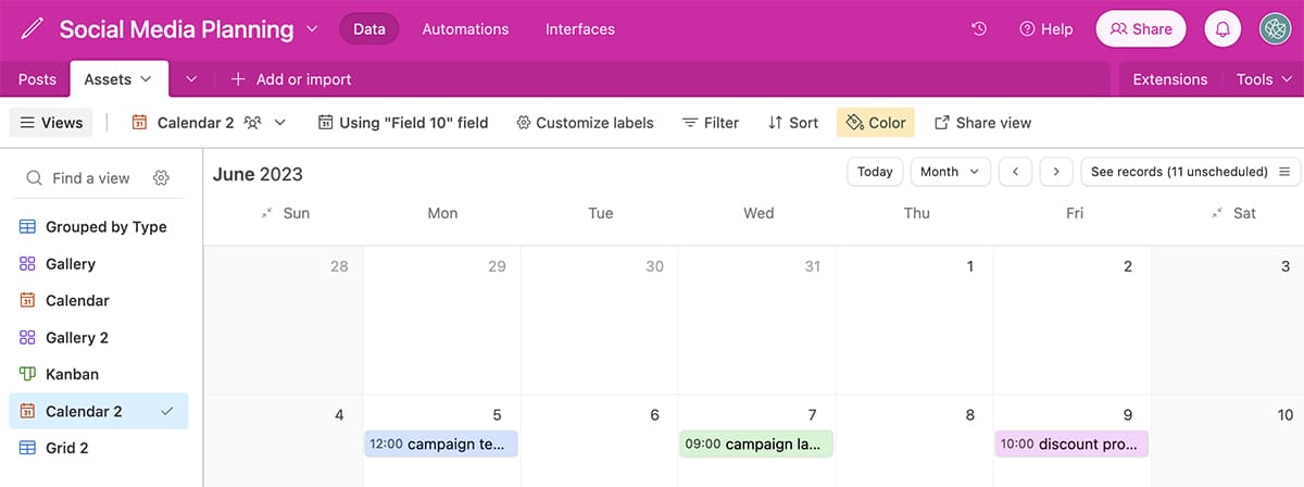 Airtable - social media calendar