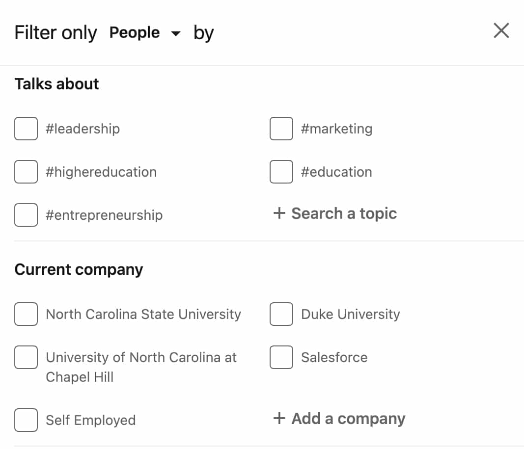 LinkedIn - search filters