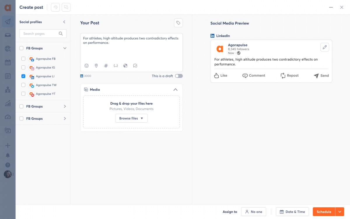 Screenshot of scheduling a LinkedIn PDF Carousel in Agorapulse