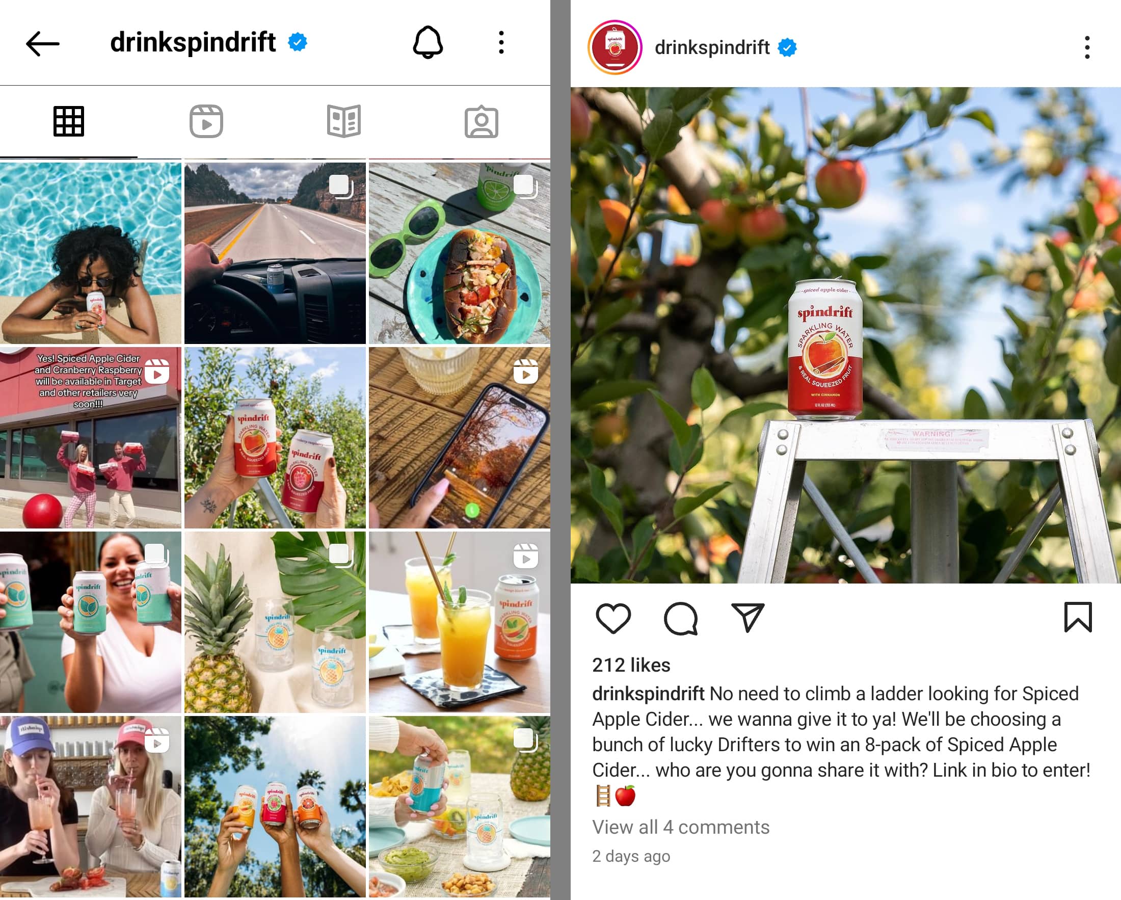 Spindrift - Instagram social media best practices example