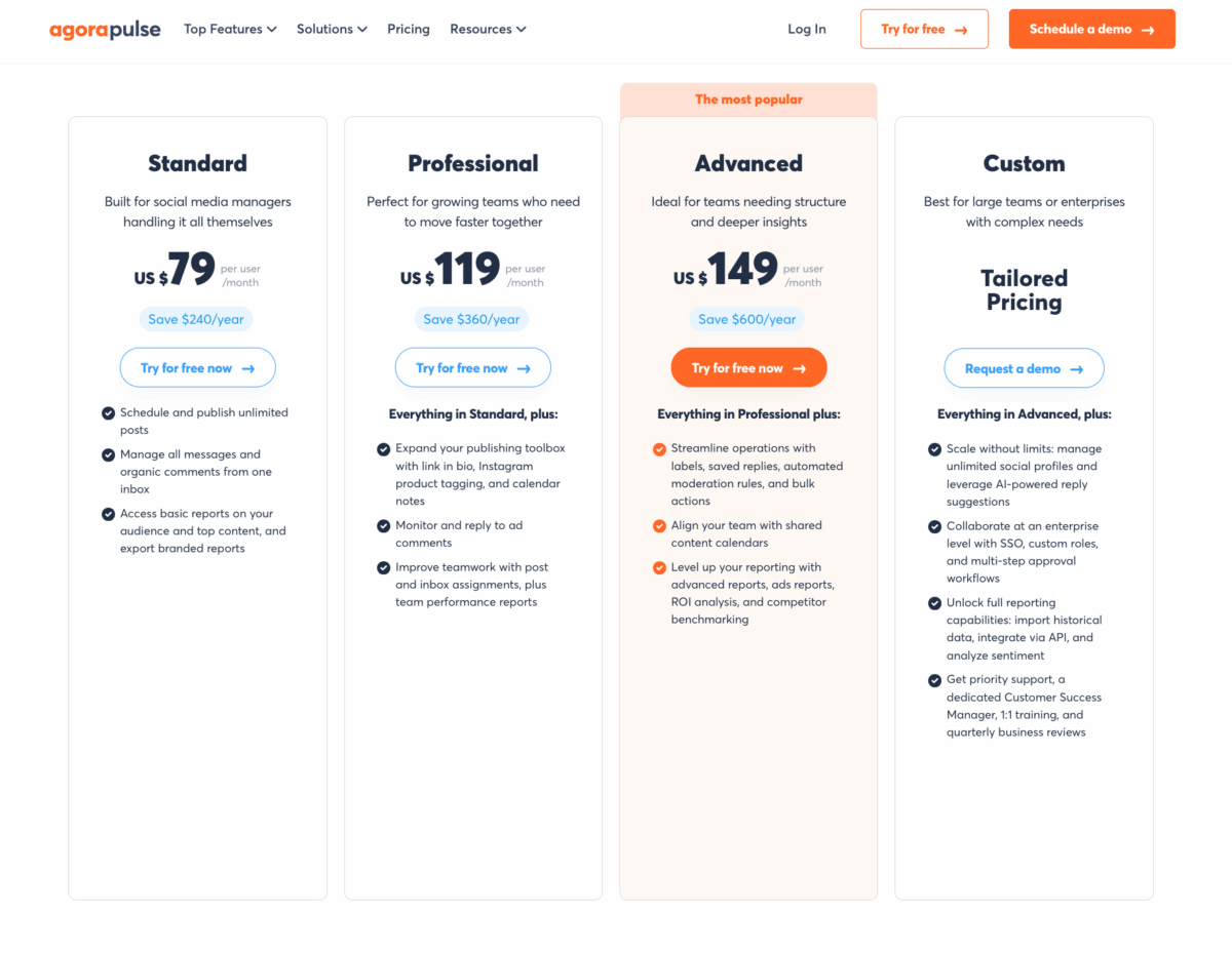 Agorapulse's pricing plans