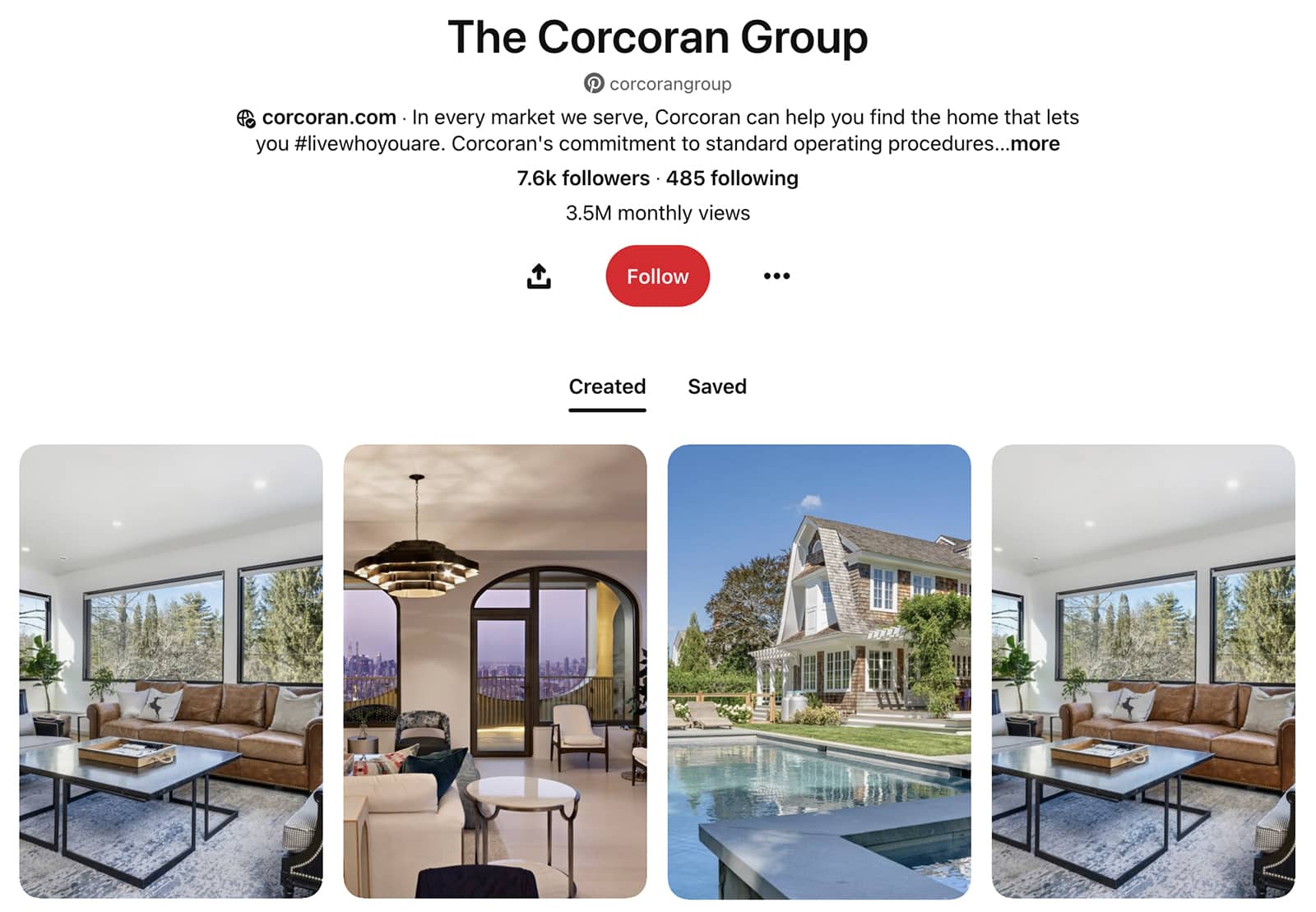 Pinterest real estate example - The Corcoran Group