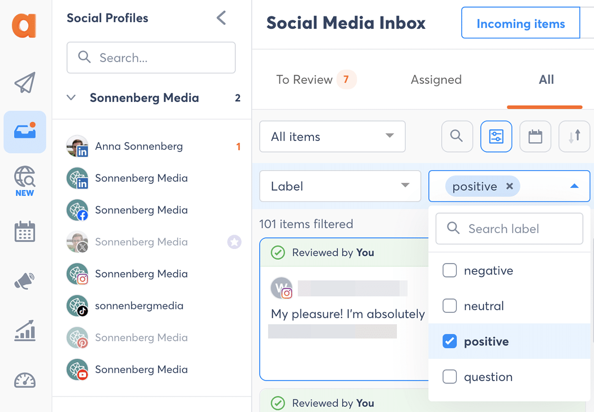 Agorapulse social inbox filters