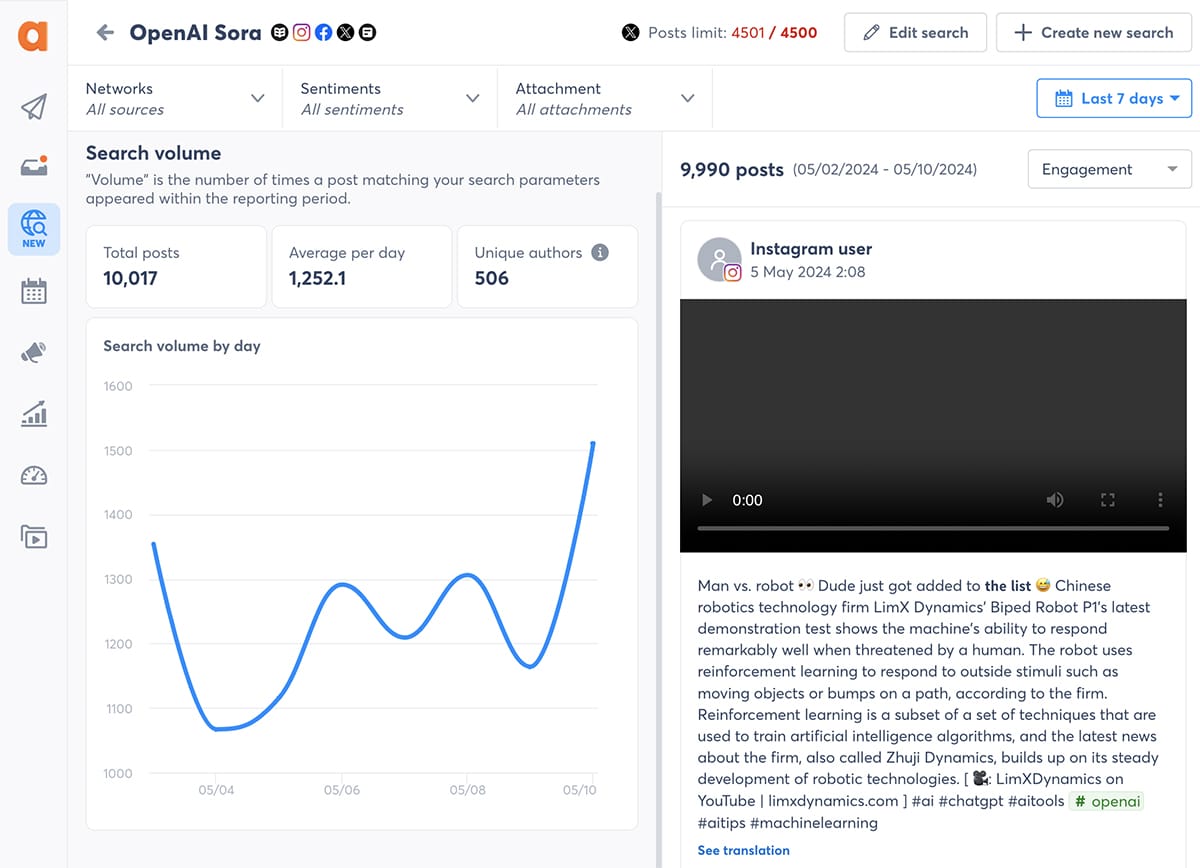 search volume in Agorapulse's social listening tool
