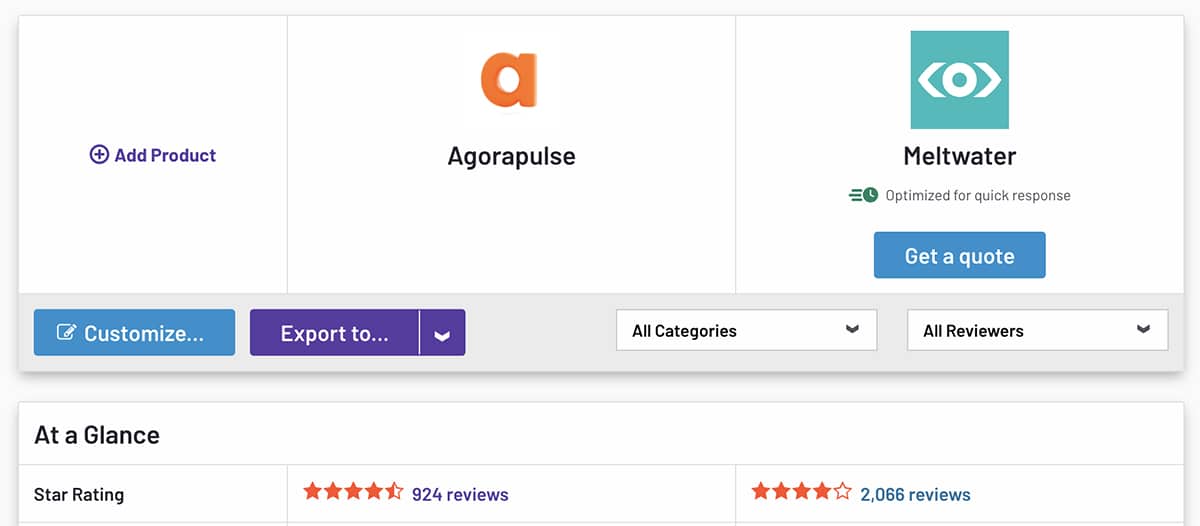 Agorapulse vs. Meltwater G2 ratings