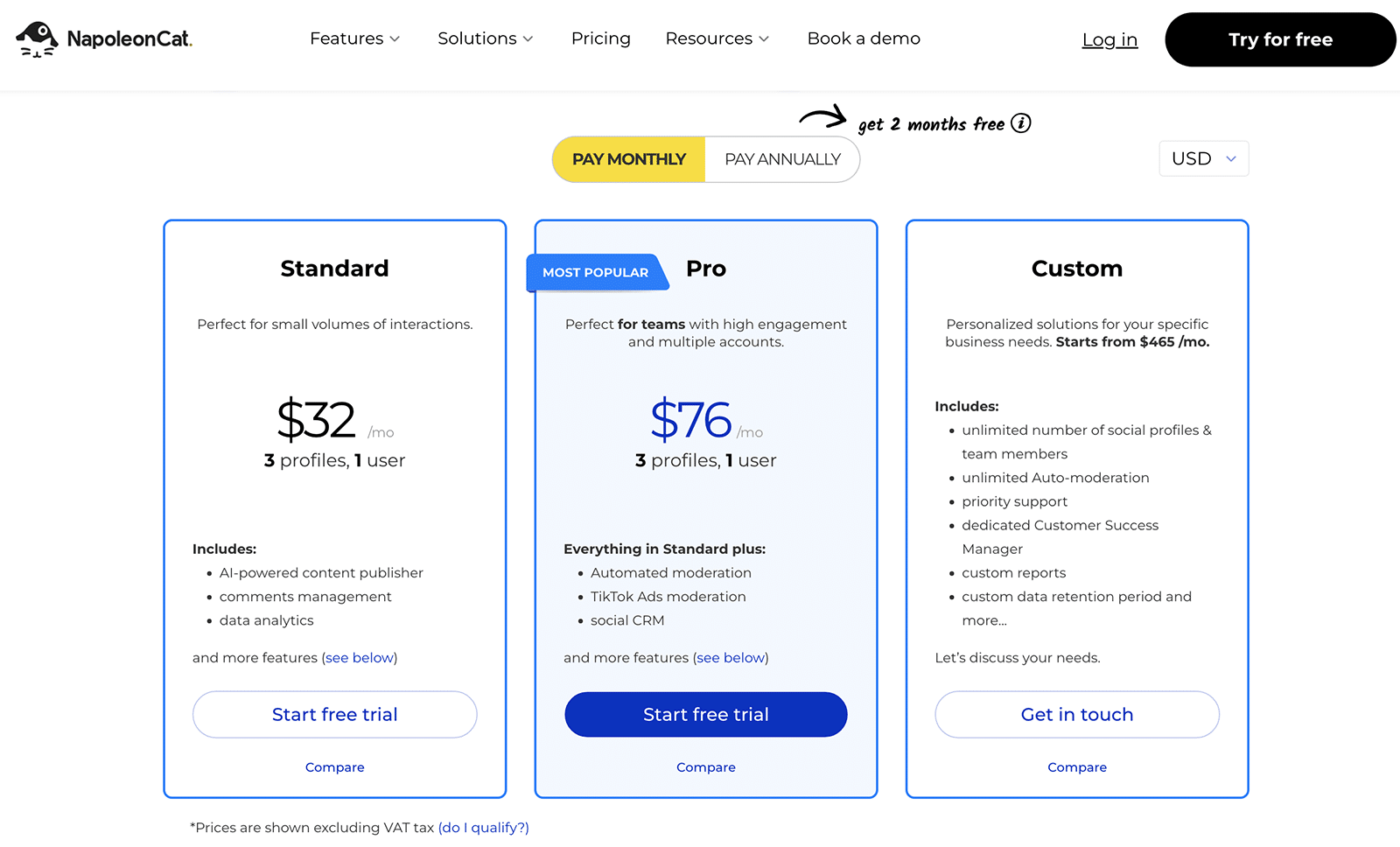 NapoleonCat pricing for 3 profiles
