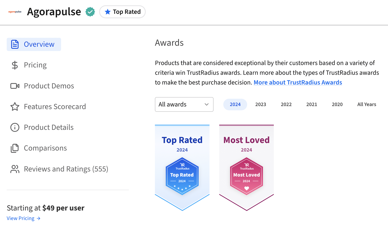 Agorapulse's TrustRadius badges