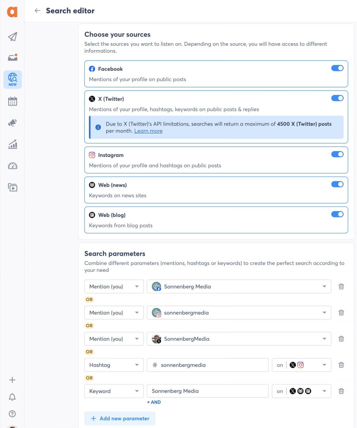Agorapulse social listening search