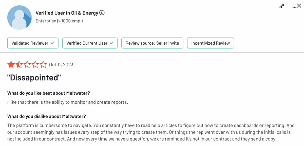 G2 review of Meltwater's usability