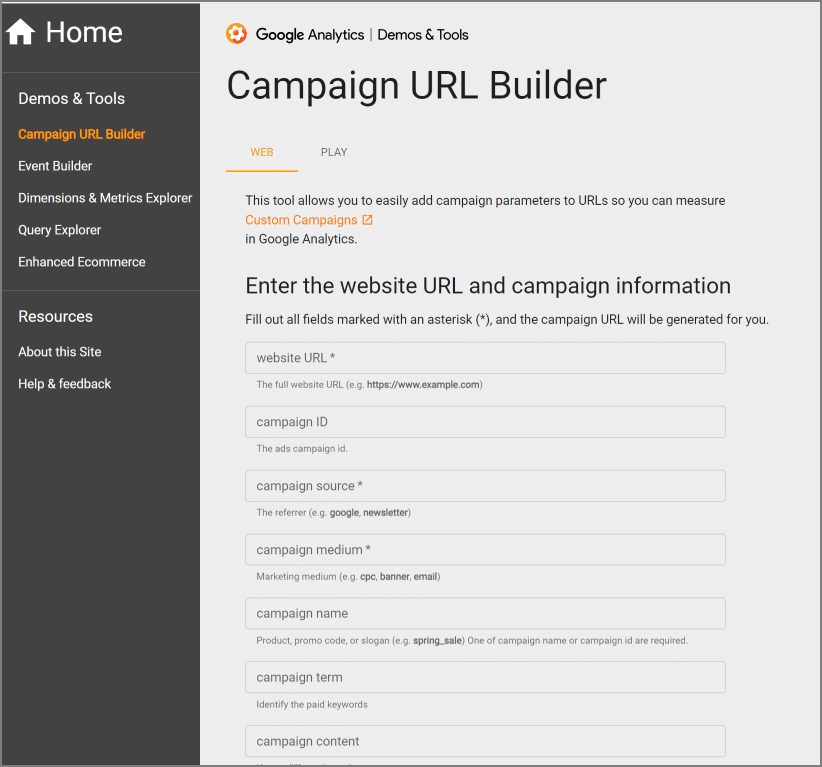 google campaign metrics utm builder