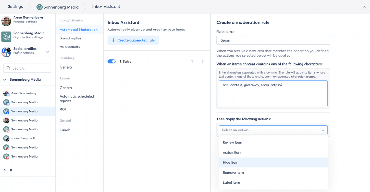 Agorapulse automated moderation