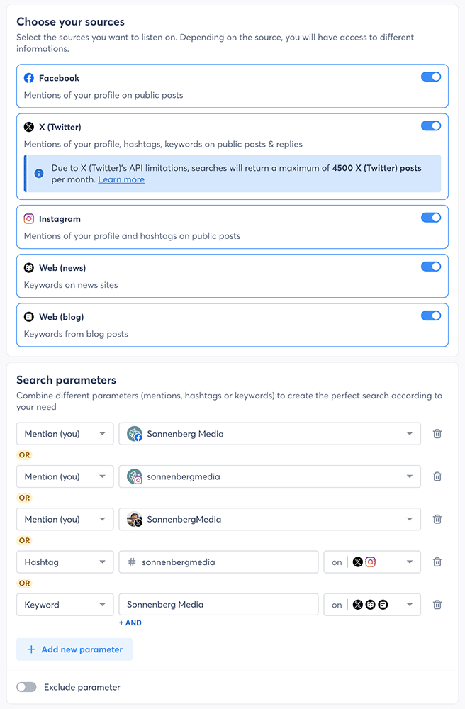 Agorapulse social listening search