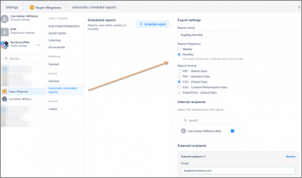 agorapulse scheduled report settings