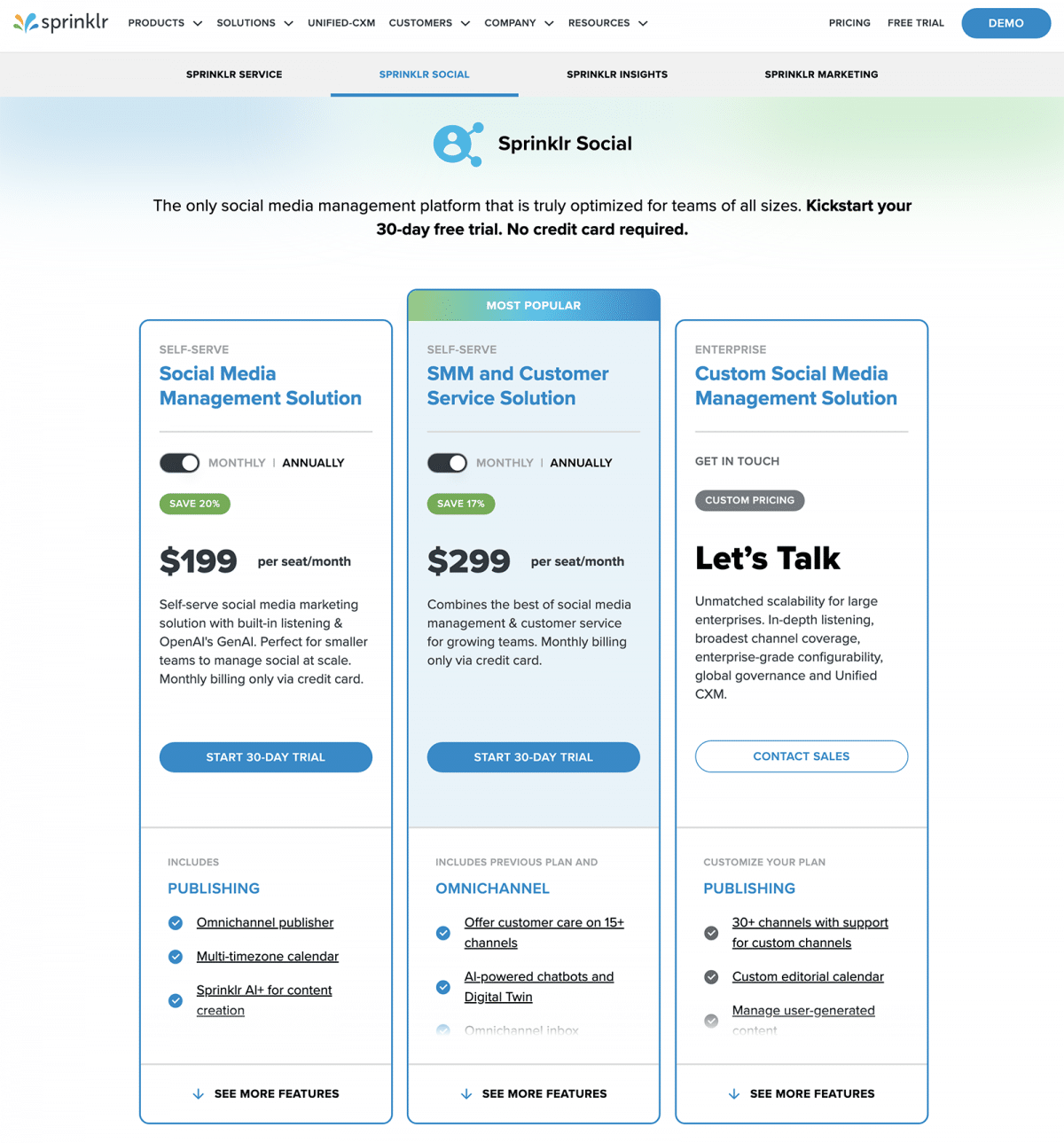 Sprinklr Social pricing 2024