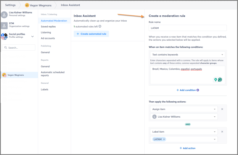 agorapulse inbox automation rules screenshot