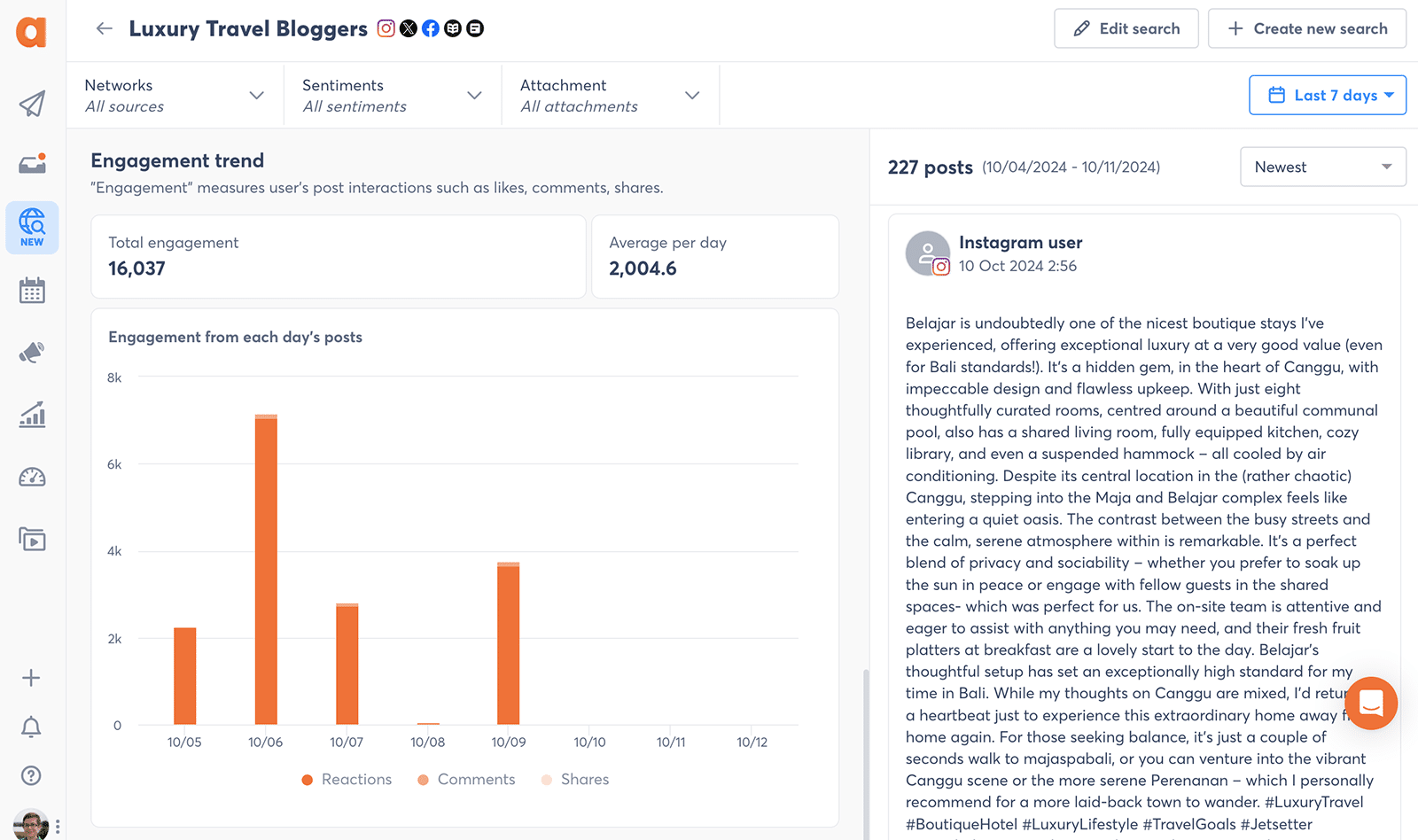 Agorapulse social listening search for luxury travel bloggers