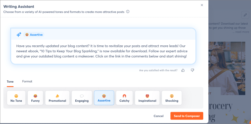 agorapulse writing assistant example