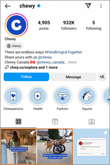 chewy instagram bio