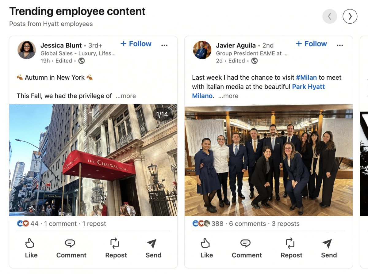 Hyatt trending employee content on LinkedIn