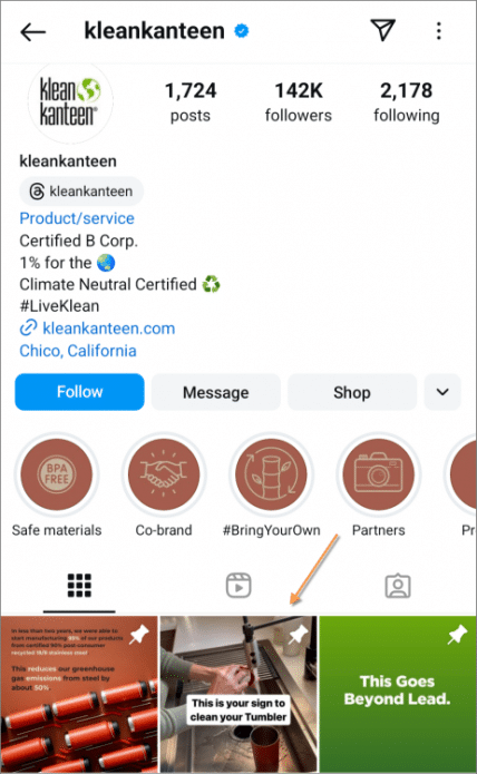 klean kanteen instagram bio