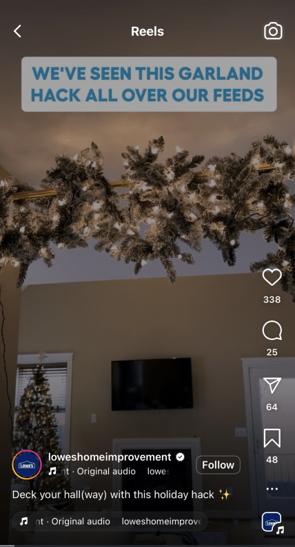 holiday Instagram reel by Lowe's Home Improvement