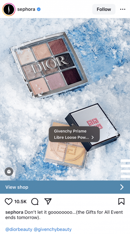 holiday Instagram post by Sephora