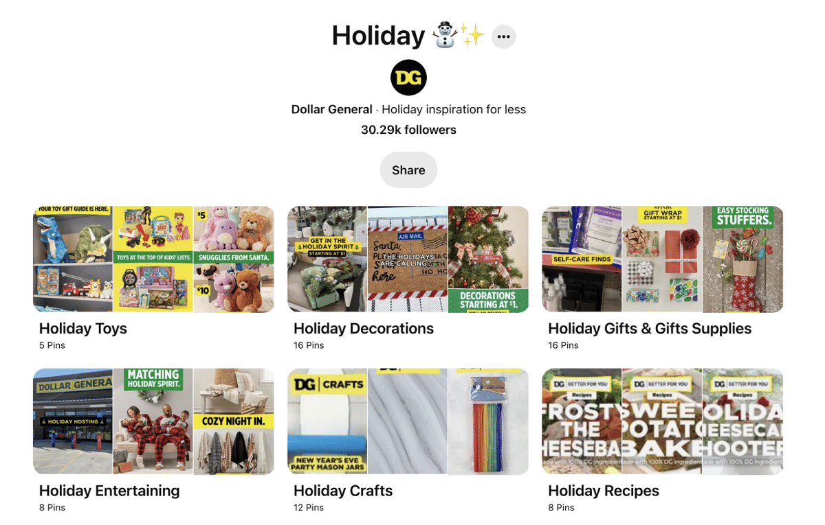 holiday Pinterest board by Dollar General