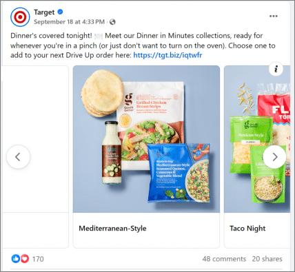 target dinner in minutes post screenshot