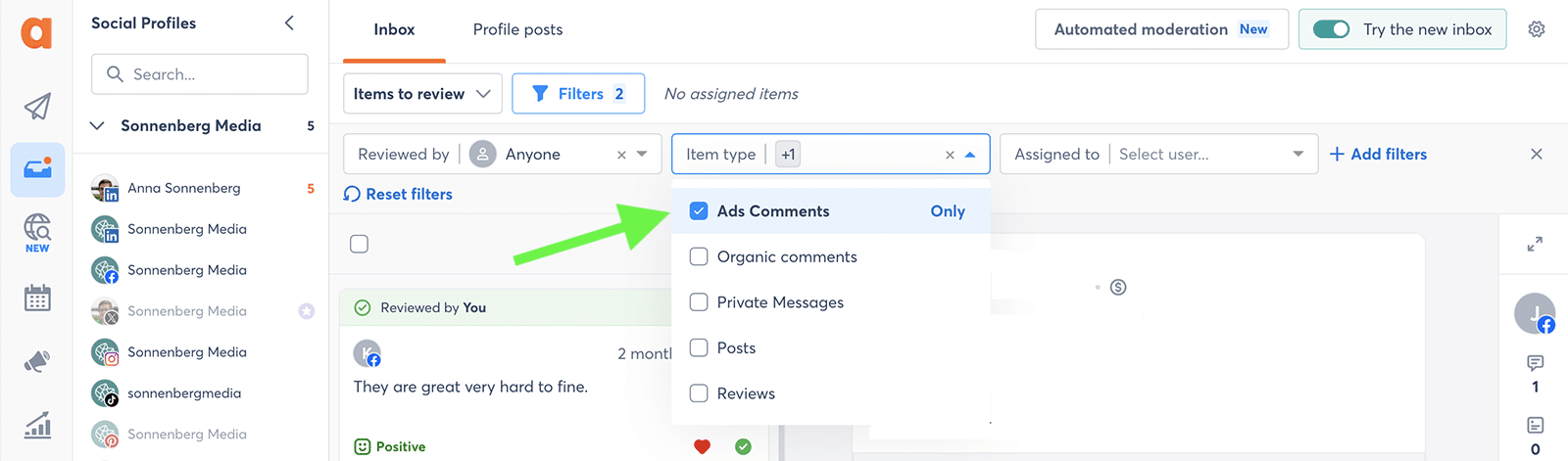 Agorapulse inbox filters