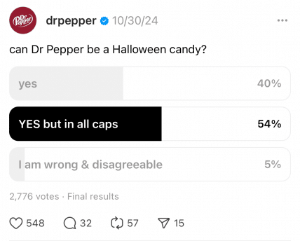 Threads post by Dr. Pepper