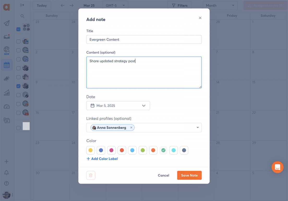 Agorapulse calendar notes