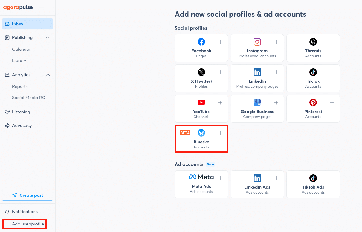 Add Bluesky to Agorapulse