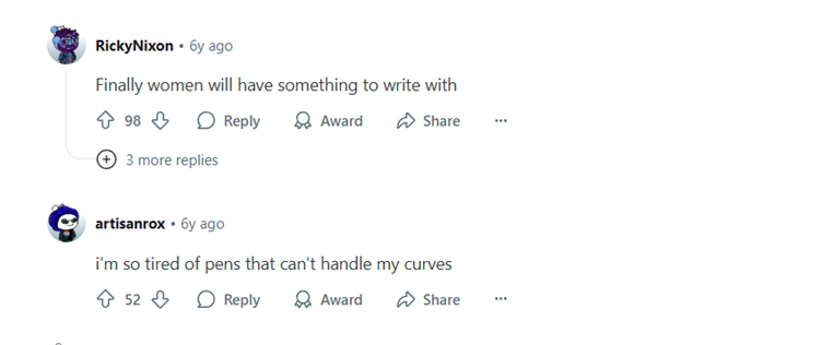 Reddit social listening example: BIC for women