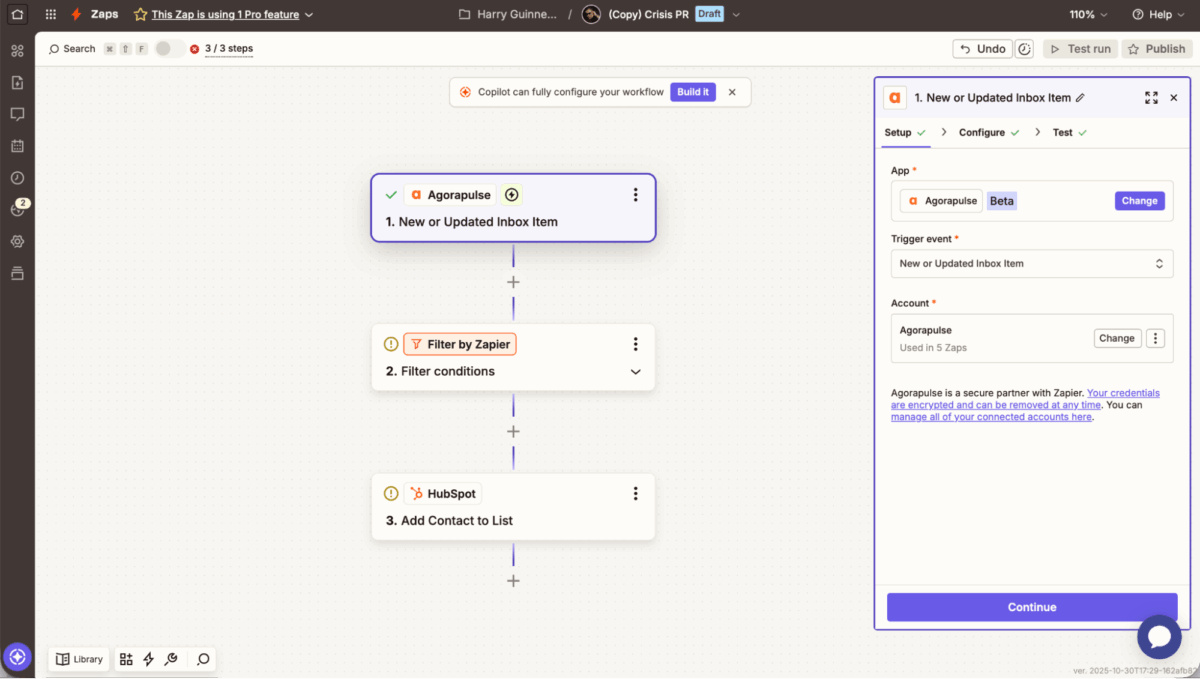 Connecting Agorapulse to Hubspot with Zapier