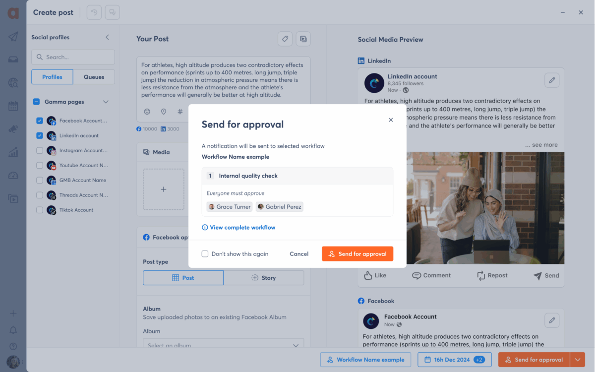 Visual representation of an Agorapulse approval workflow
