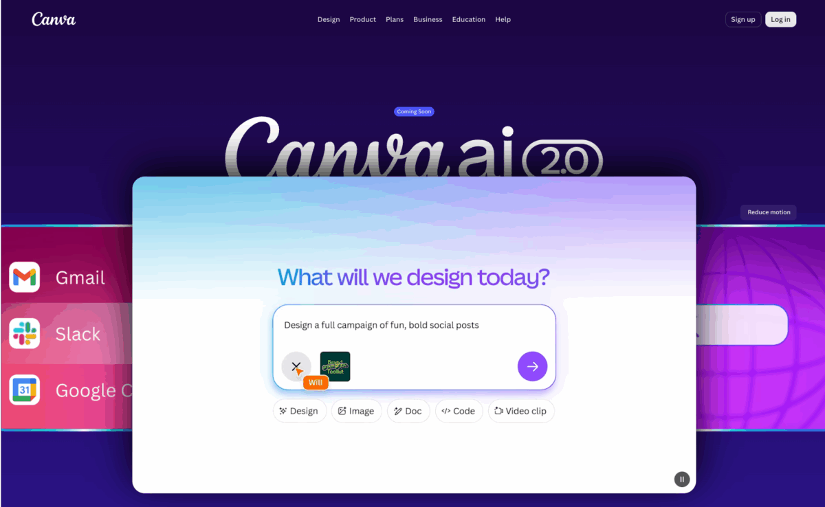 Canva AI homepage