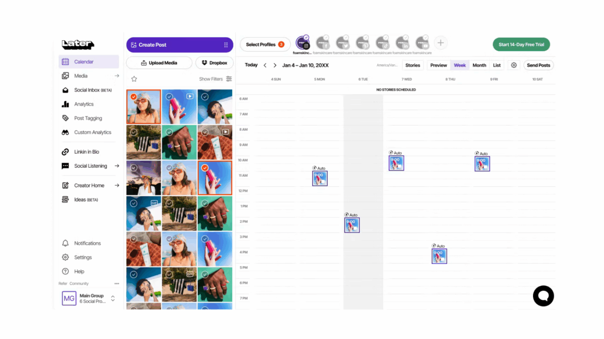 Visual presentation of Later's platform
