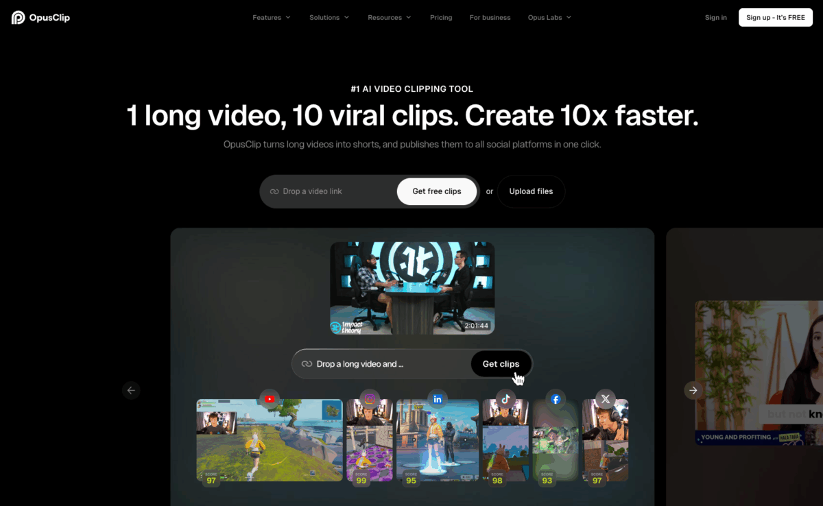 OpusClip homepage
