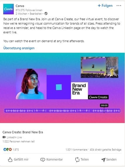 LinkedIn-Ads: Erfolgreiches Beispiel von Canva