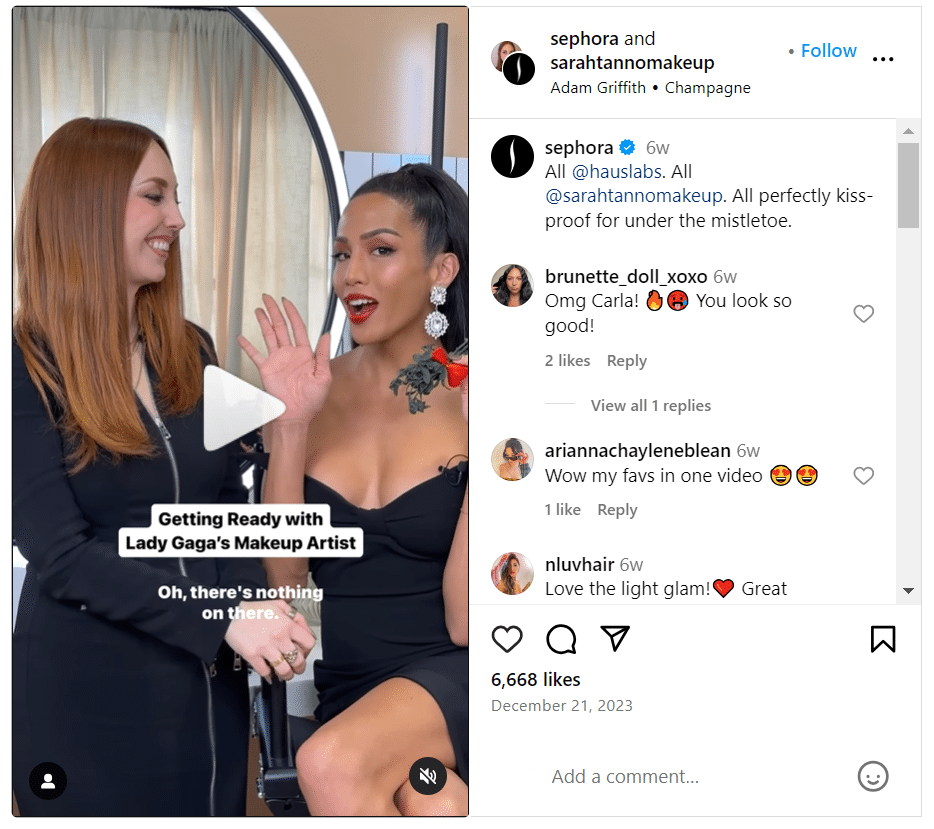 Content-Kalender: Instagram-Kollaborations-Post von Sephora und Sarah Tanno Makeup