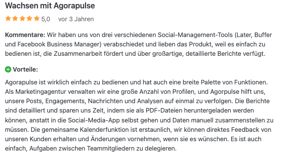 Benutzerfeedback zu den Agorapulse Berichten