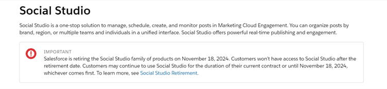 Bekanntgebung des Endes von Salesforce Social Studio