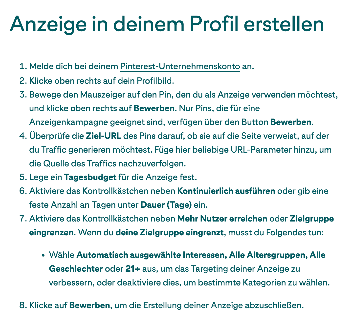 Anleitung um Anzeigen auf Pinterest einzurichten
