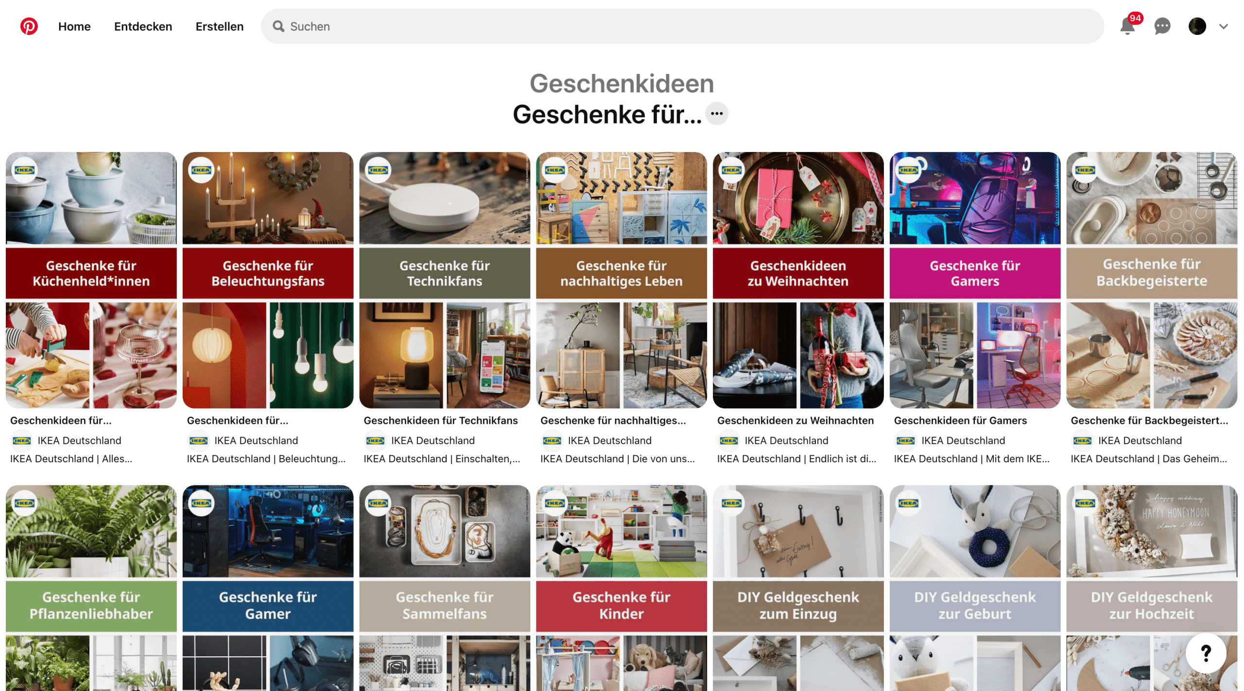 Beispiel wie IKEA mehr auf pinterest verkaufen kann mit thematisierten Boards