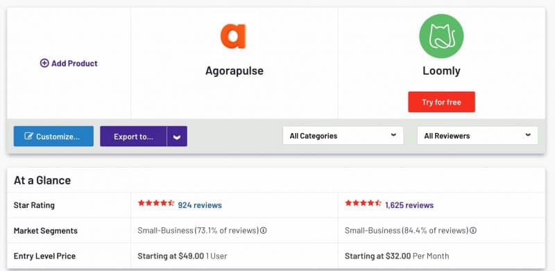 G2 Bewertungen Loomly vs. Agorapulse